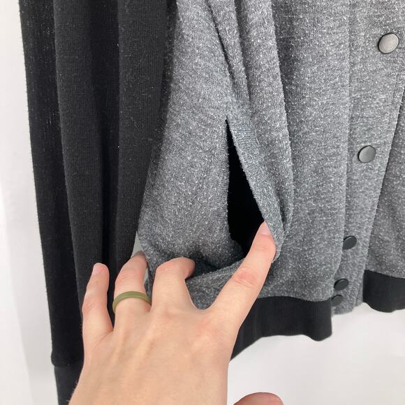 BCBGeneration Gray Black Lined Body Coat Snap Pockets Light Bomber Jacket READ - Picture 6 of 7